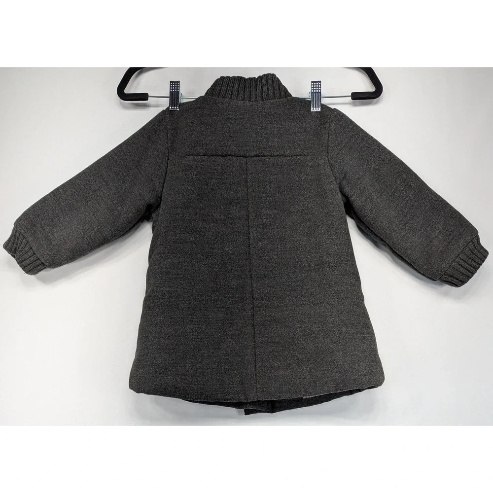 Penelope Mack Girls Dark Gray Button Front Embroidered Flower‎ Coat Size 4T